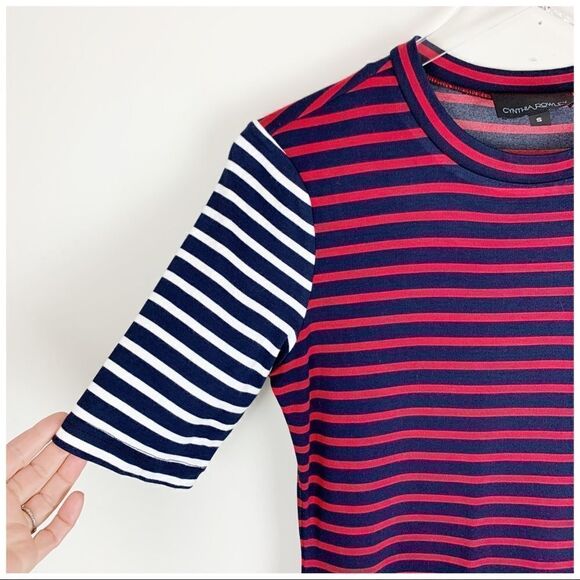 Cynthia Rowley Red/Blue Striped Maxi Dress Ruffle Bottom Sz S - Picture 4 of 10